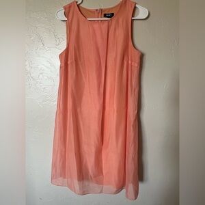 DKNY Women's Trapeze Jewel Neck Sleeveless Chiffon Dress Lined Size 6 Coral